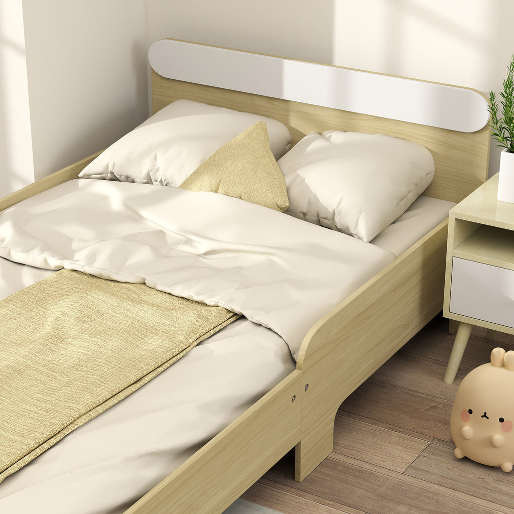 Children's Bed 3-10 Years Low with High Side Rails, Wooden, 194.8x103x60.5 cm, White and Wood Color