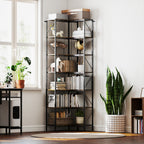 7-Tier Industrial Corner Bookcase, Wood and Steel, 60x60x198 cm, Rustic Brown