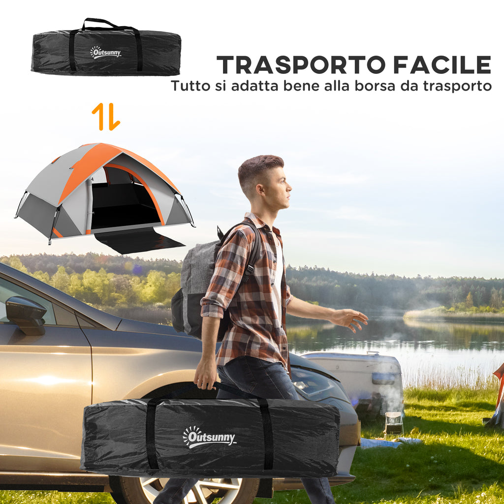 2-Person Camping Tent with Mesh Window and Hook, in Polyester, 210x150x110 cm, Gray and Orange