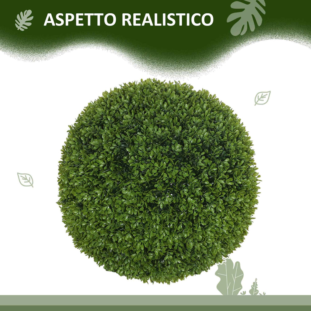 HOMCOM Set of 2 Artificial Boxwood Plants in PE, Ø40 cm, for Indoor and Outdoor Use, Green