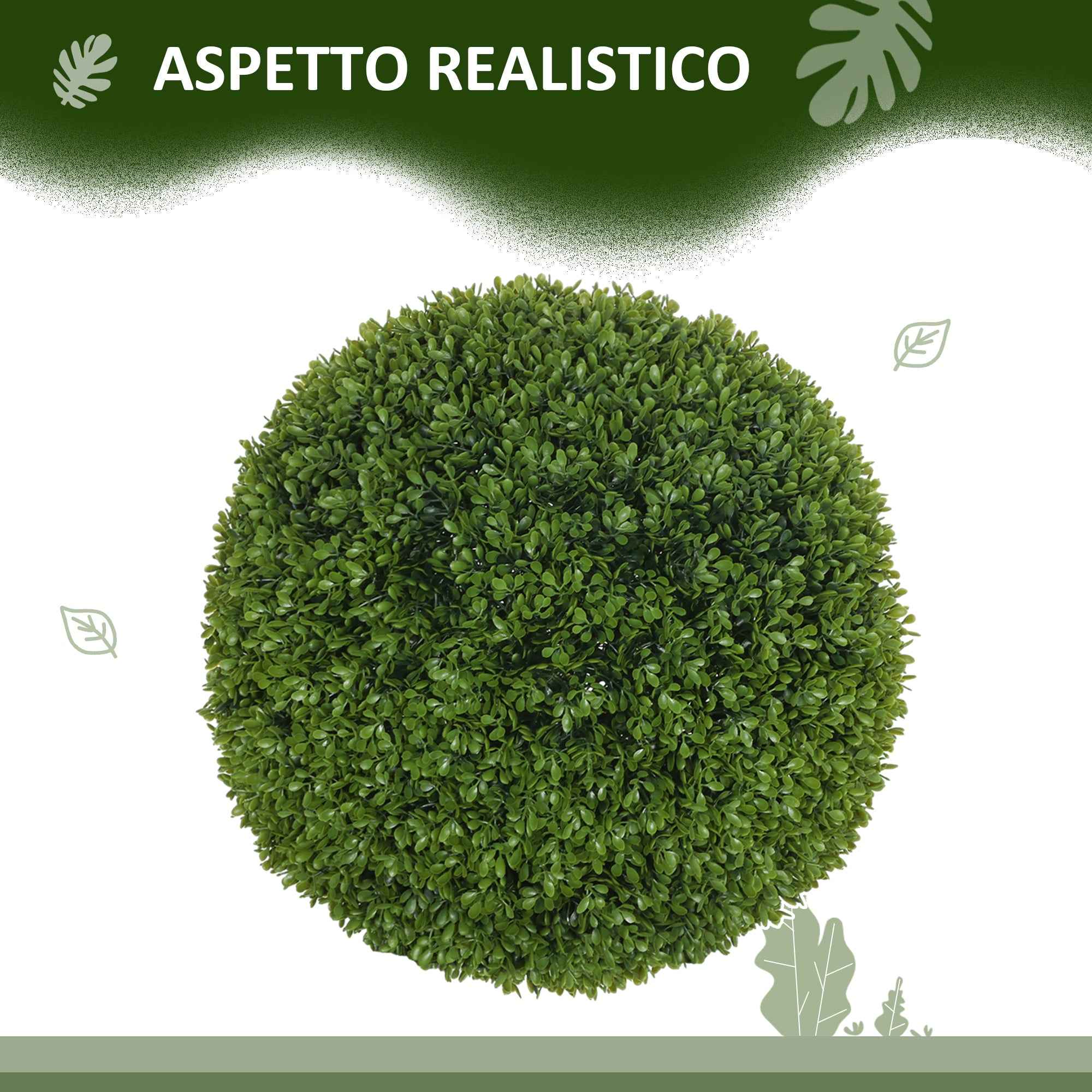 HOMCOM Set of 2 Artificial Boxwood Plants in PE, Ø40 cm, for Indoor and Outdoor Use, Green