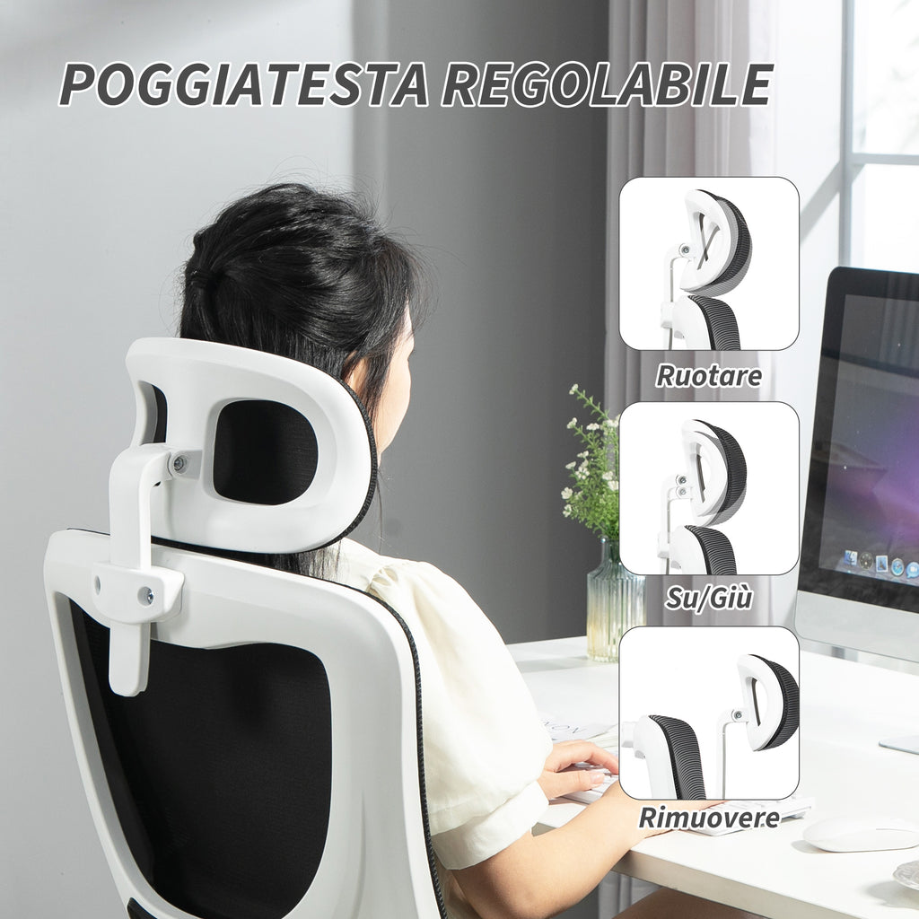 Adjustable and Reclining Office Chair with Removable Headrest, Mesh Fabric, 60x59x114-122 cm, Black