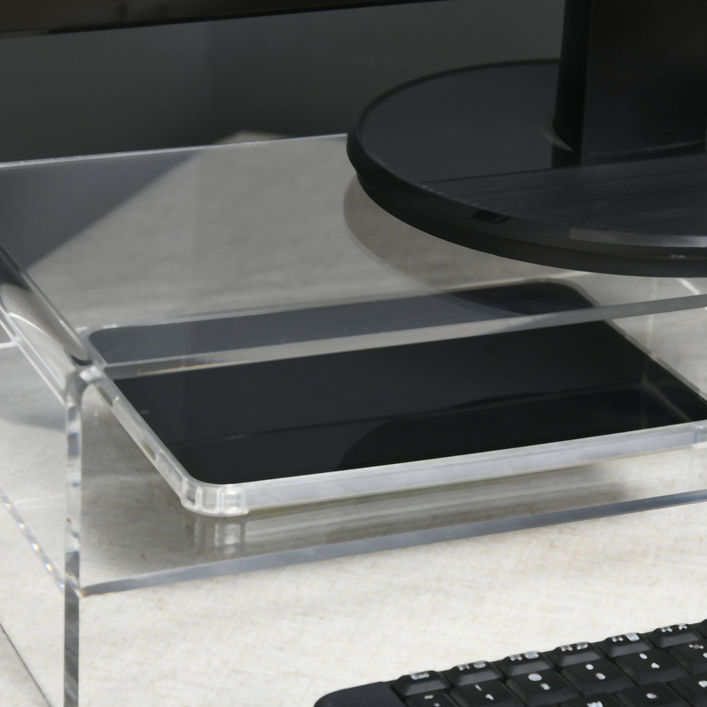 24" Max PC Monitor Stand with 2 Open Shelves, Transparent Acrylic, 50.8x19x12 cm