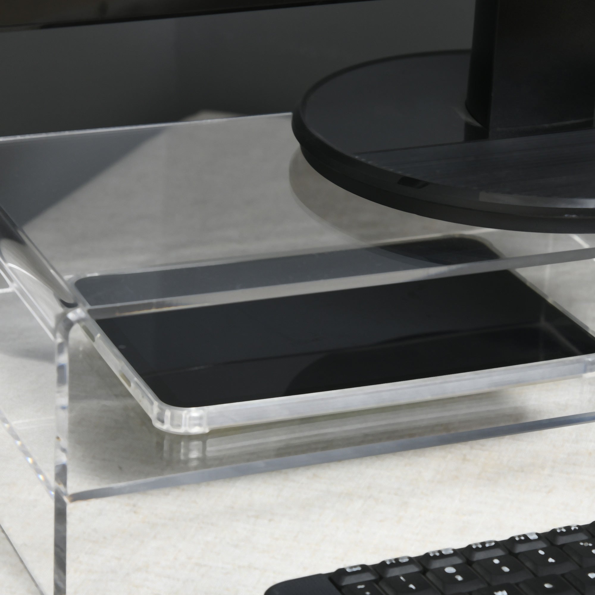24" Max PC Monitor Stand with 2 Open Shelves, Transparent Acrylic, 50.8x19x12 cm