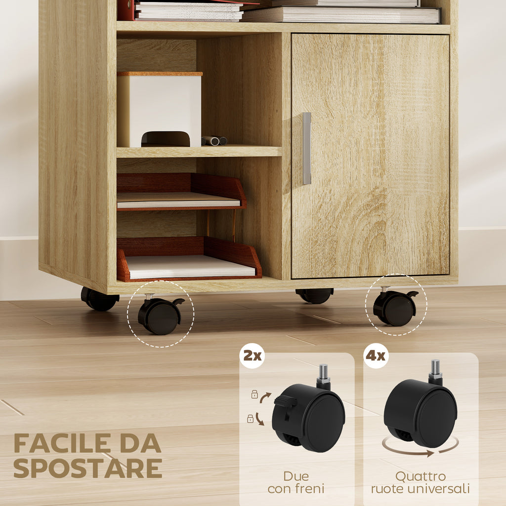 HOMCOM Printer Cabinet with Open Shelves and Wooden Cabinet, 60x50x65.5cm, Wood Color