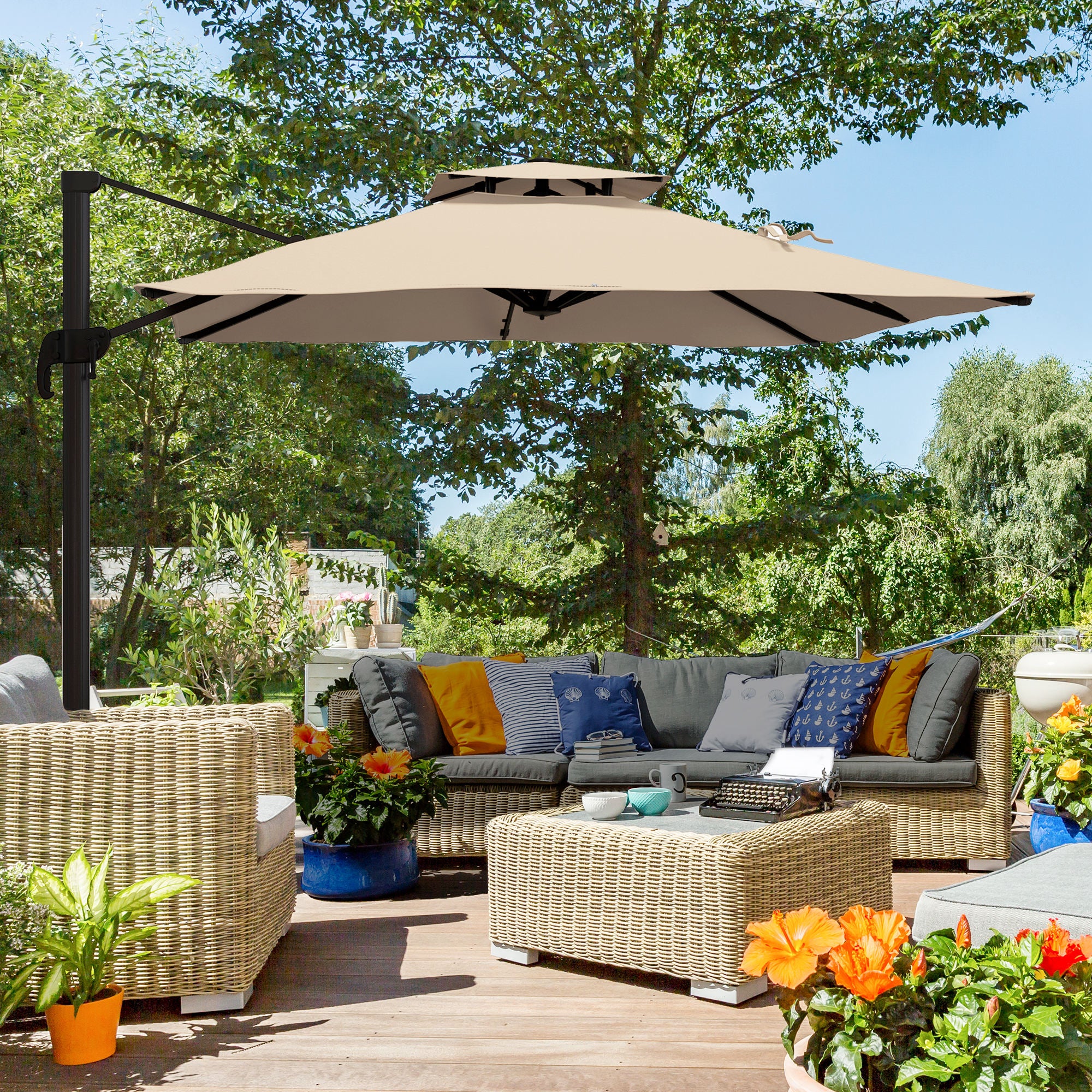 argos patio umbrellas Elm 10 ft. Outdoor / Cantilever Hanging Umbrella Enhance your outdoor relaxation with the 10 ft Umbrella Argos Malta Patio Set
