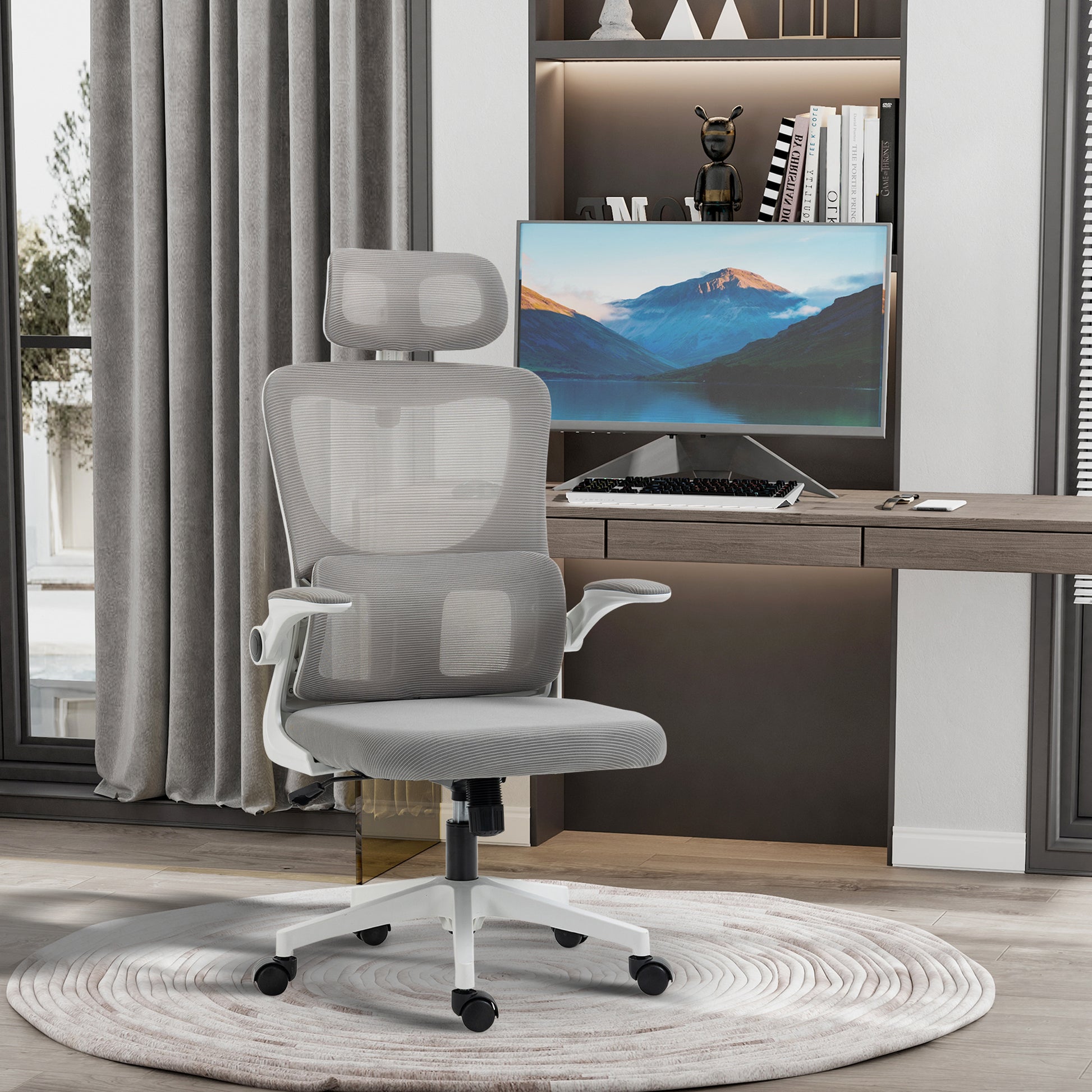 Vinsetto Ergonomic Office Chair with Adjustable Height with Footrest and Headrest, 60x59x114-122 cm, Gray - Borgè