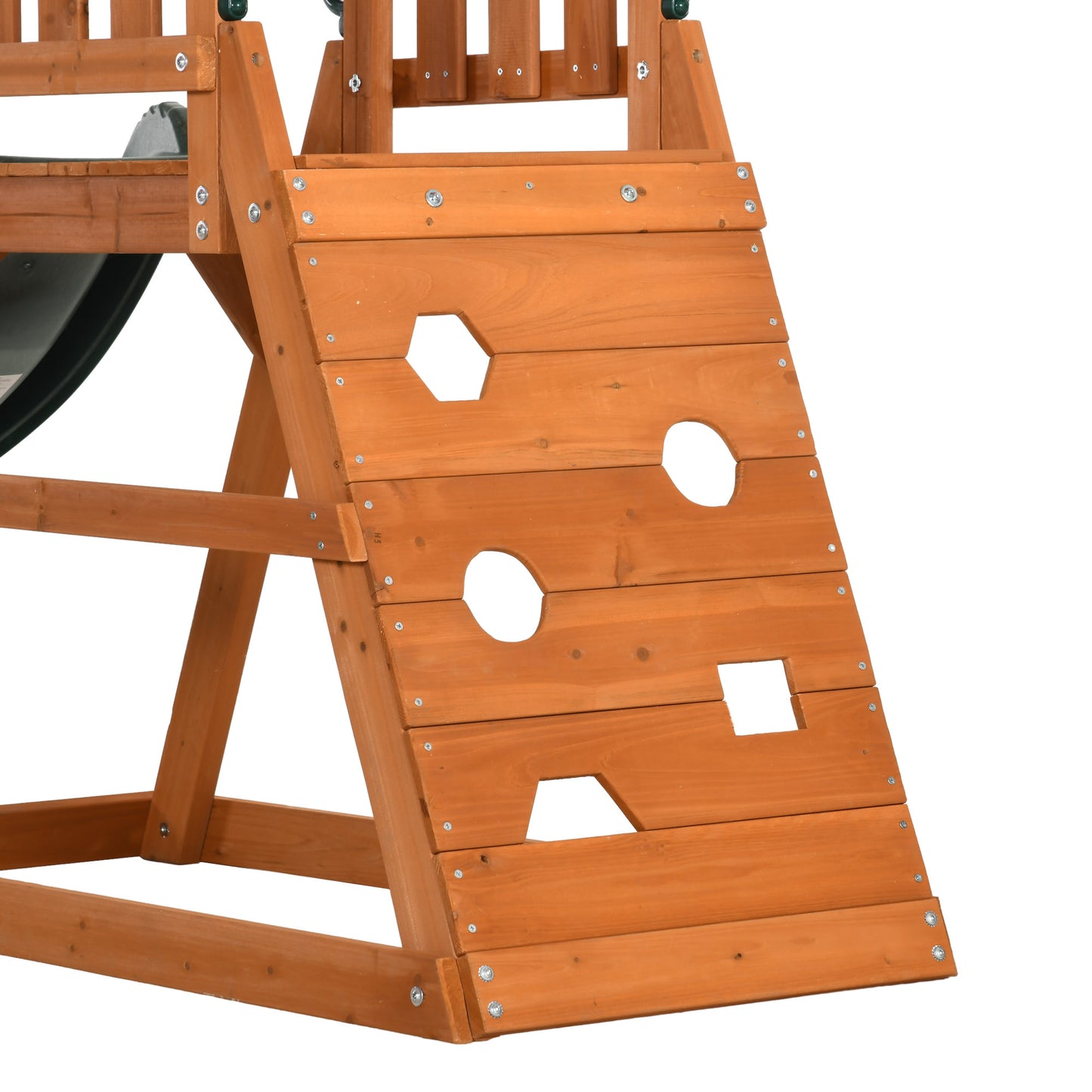 Playground set with slide, 2 garden swings and wall climbing wall for children age 3-8 years - Borgè