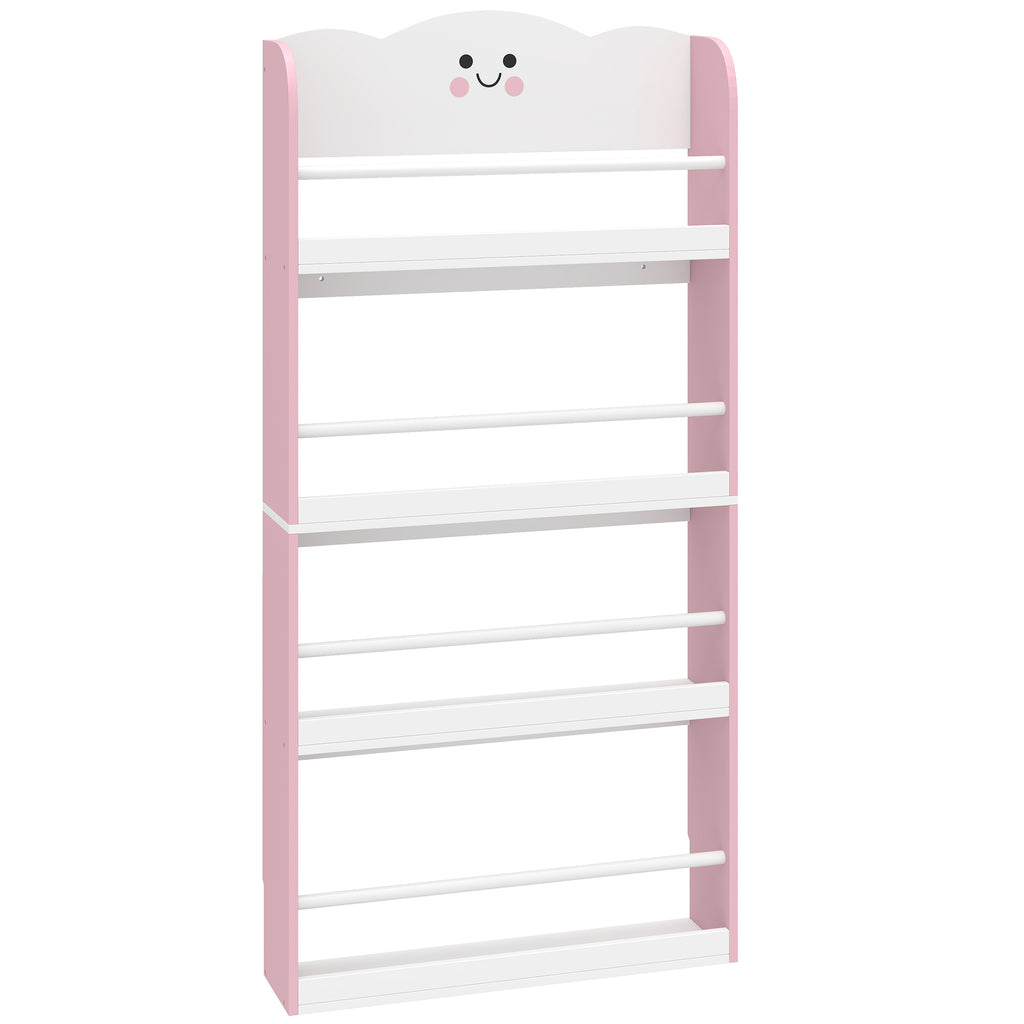 AIYAPLAY Montessori Bookshelf for Children Ages 3-6 with Cotton Candy Theme, 4 Wooden Shelves, for Children's Bedroom, Pink