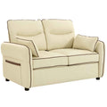 HOMCOM 2-Seater Faux Leather Sofa with Thick Padding, Side Pocket and 2 Cushions, 136x81x90 cm, Beige