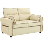 HOMCOM 2-Seater Faux Leather Sofa with Thick Padding, Side Pocket and 2 Cushions, 136x81x90 cm, Beige