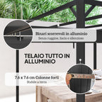 Gazebo Pergola Retractable 3x3 m with Roller Blind and Drainage Holes, in Steel and Polyester Dark Grey