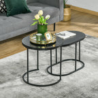 Set of 2 Coffee Tables with Marble Effect Top, in Wood and Steel, Ø50x50.5 cm and 60x36x43.5 cm, Black