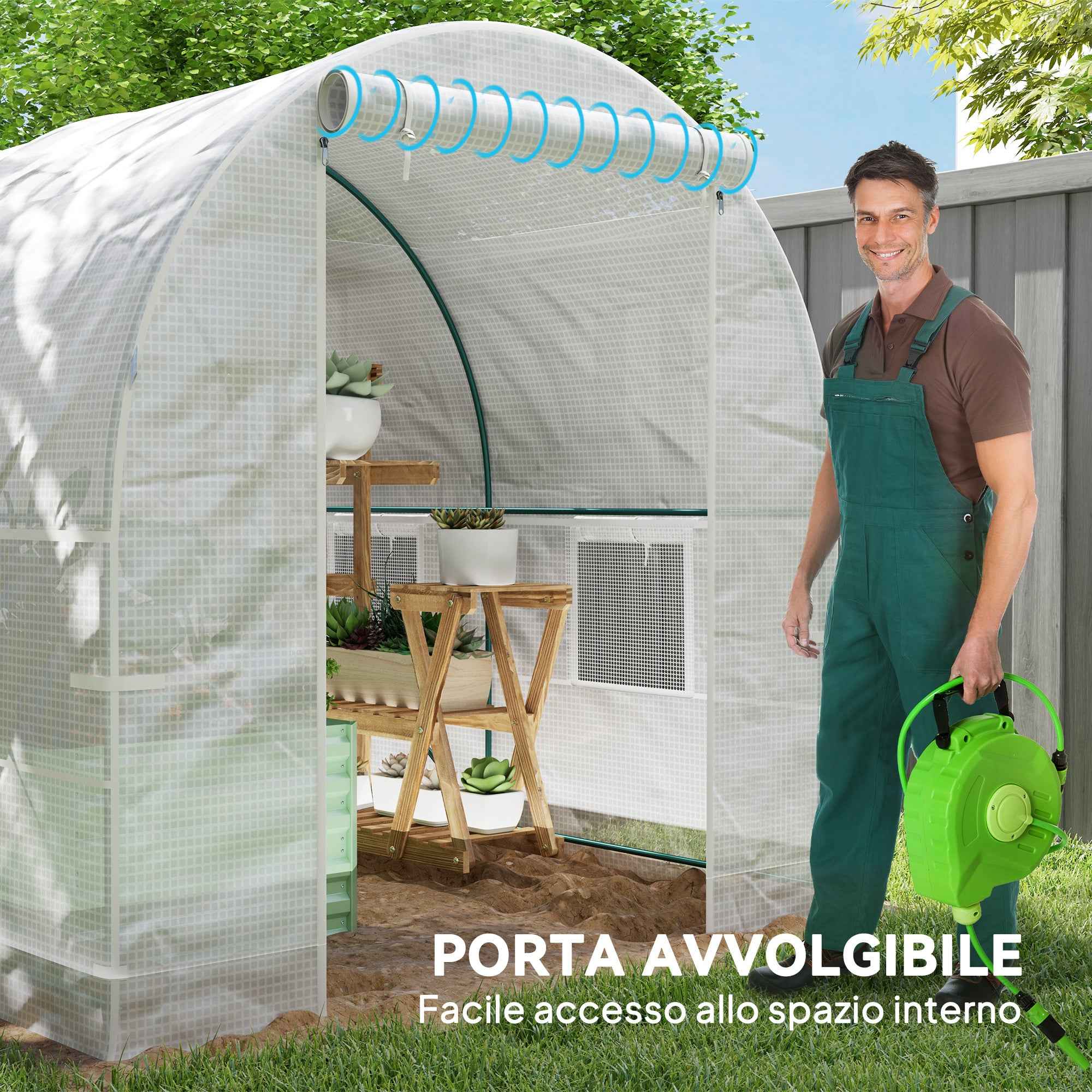 Outsunny 2.5x2x2m Steel Frame Tunnel Greenhouse with 4 PE Windows, White
