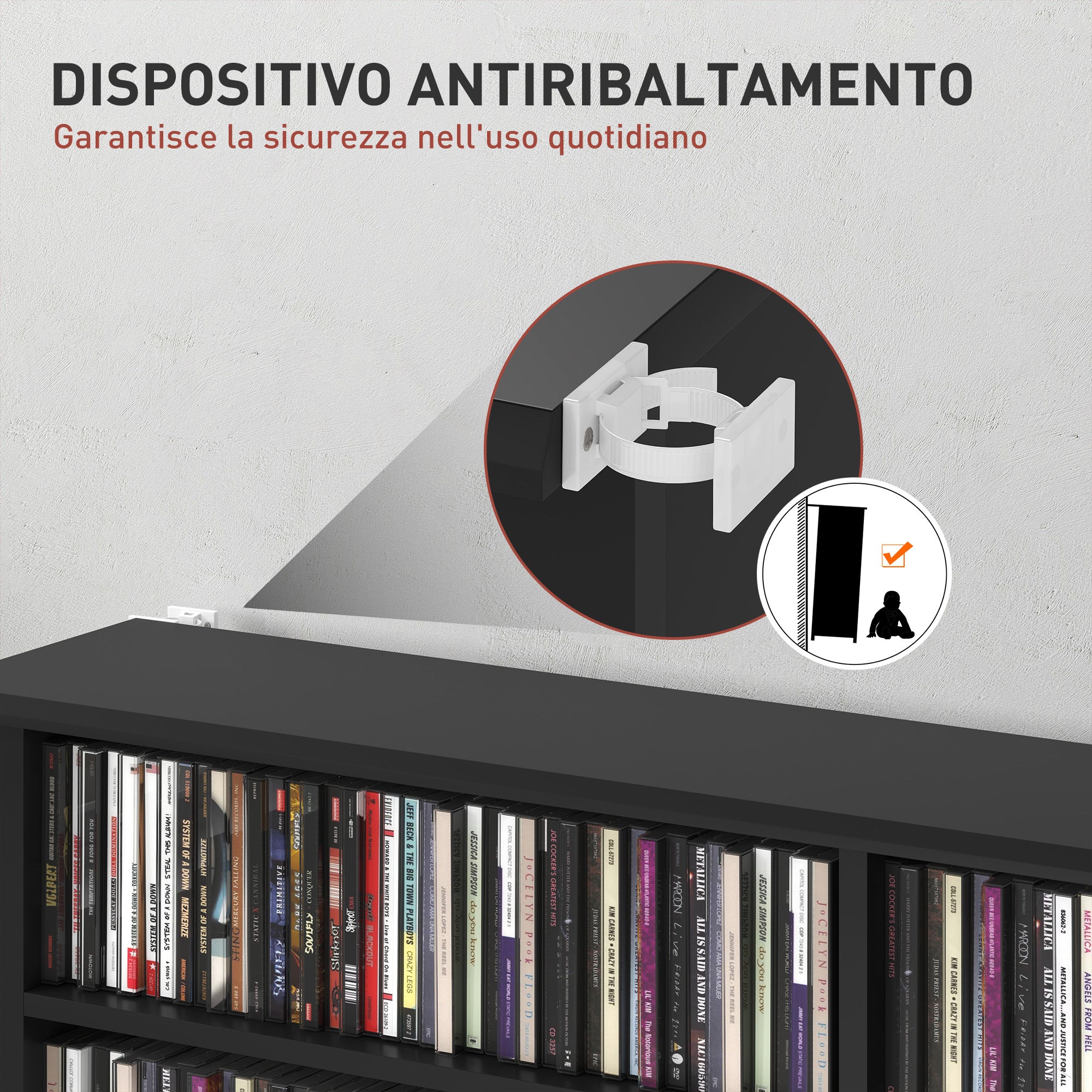 16-Tier Modern Design Wooden CD Bookcase Cabinet, 106.5x24x123.7 cm, Black