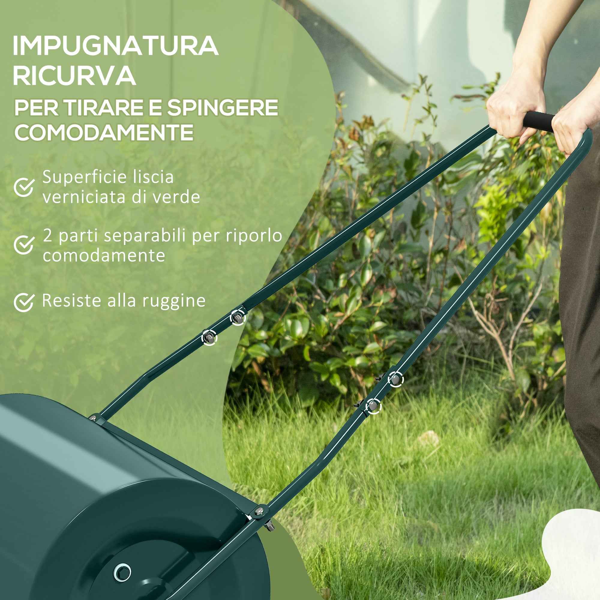 Outsunny 63L Lawn Roller with Scraper Blade, Metal, 123x58x40 cm, Dark Green