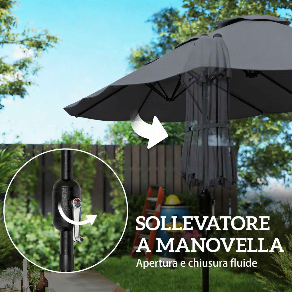 Outsunny 12-Ribbed Double Umbrella with Crank Handle, Cross Base and Bags, in Metal and Polyester, 3x1.5 m, Dark Grey