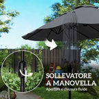 Outsunny 12-Ribbed Double Umbrella with Crank Handle, Cross Base and Bags, in Metal and Polyester, 3x1.5 m, Dark Grey