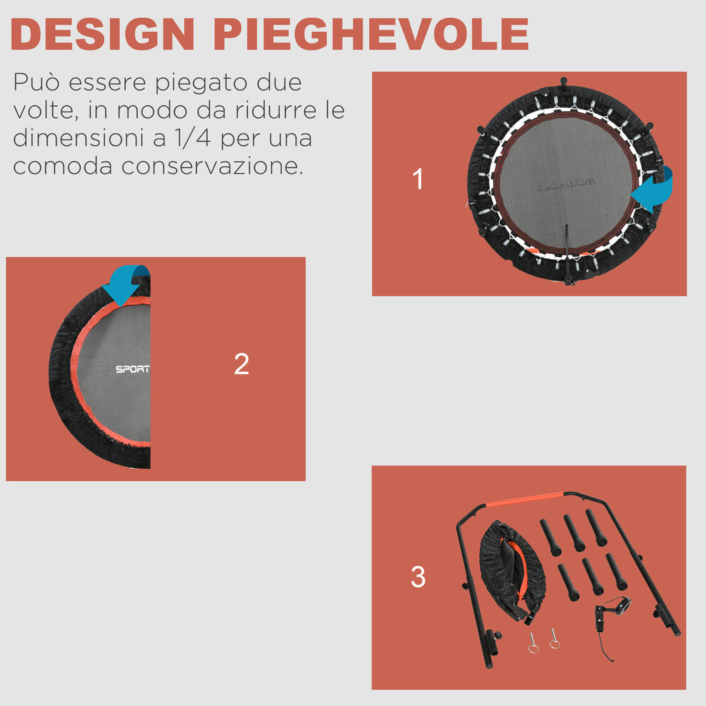 Mini Fitness Trampoline Ø102 cm with Adjustable Handlebar, Foldable Elastic Trampoline, Black