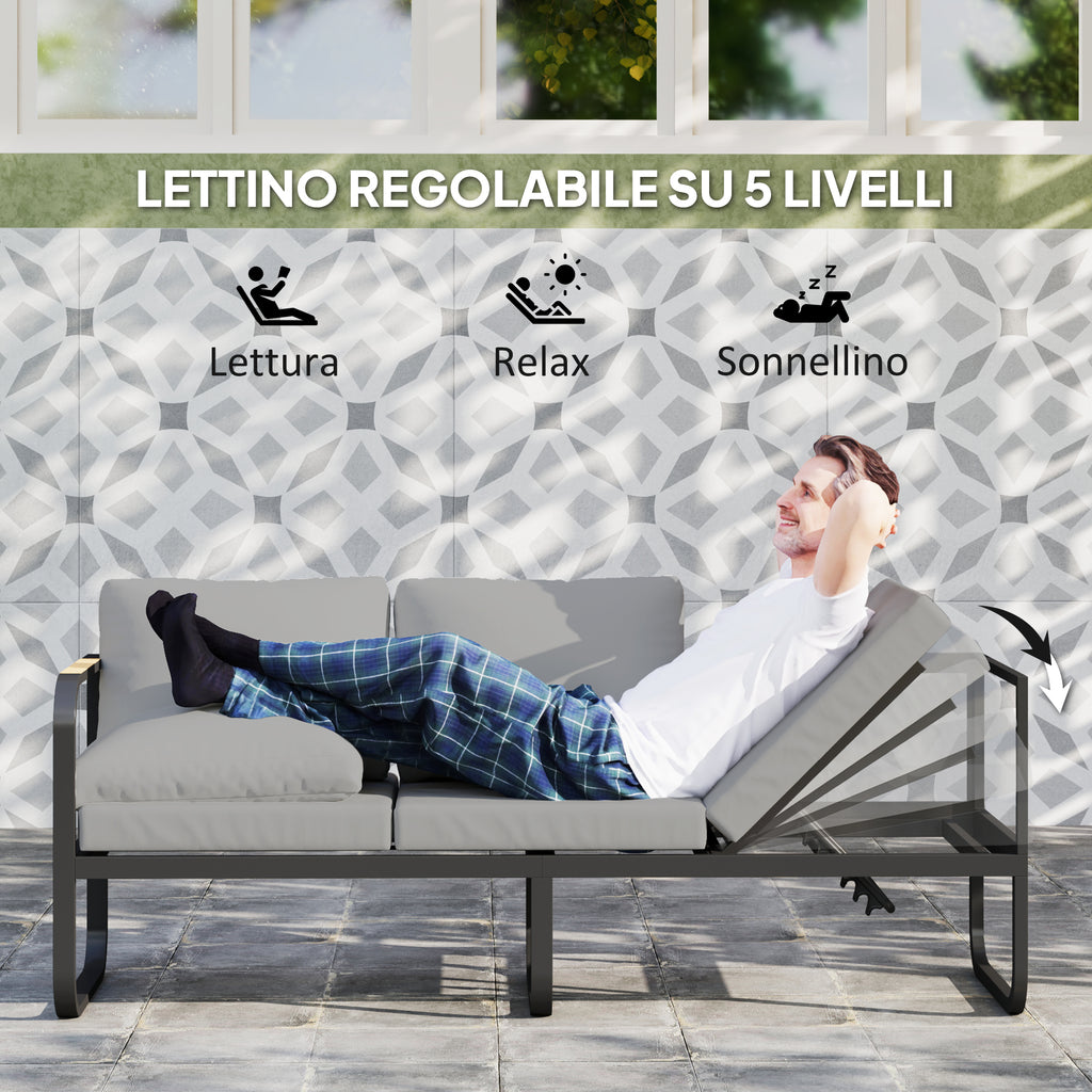 3-Piece Outdoor Set with 3-Seater Convertible Sofa, 2-Seater Sofa and Outdoor Coffee Table, Gray and Black
