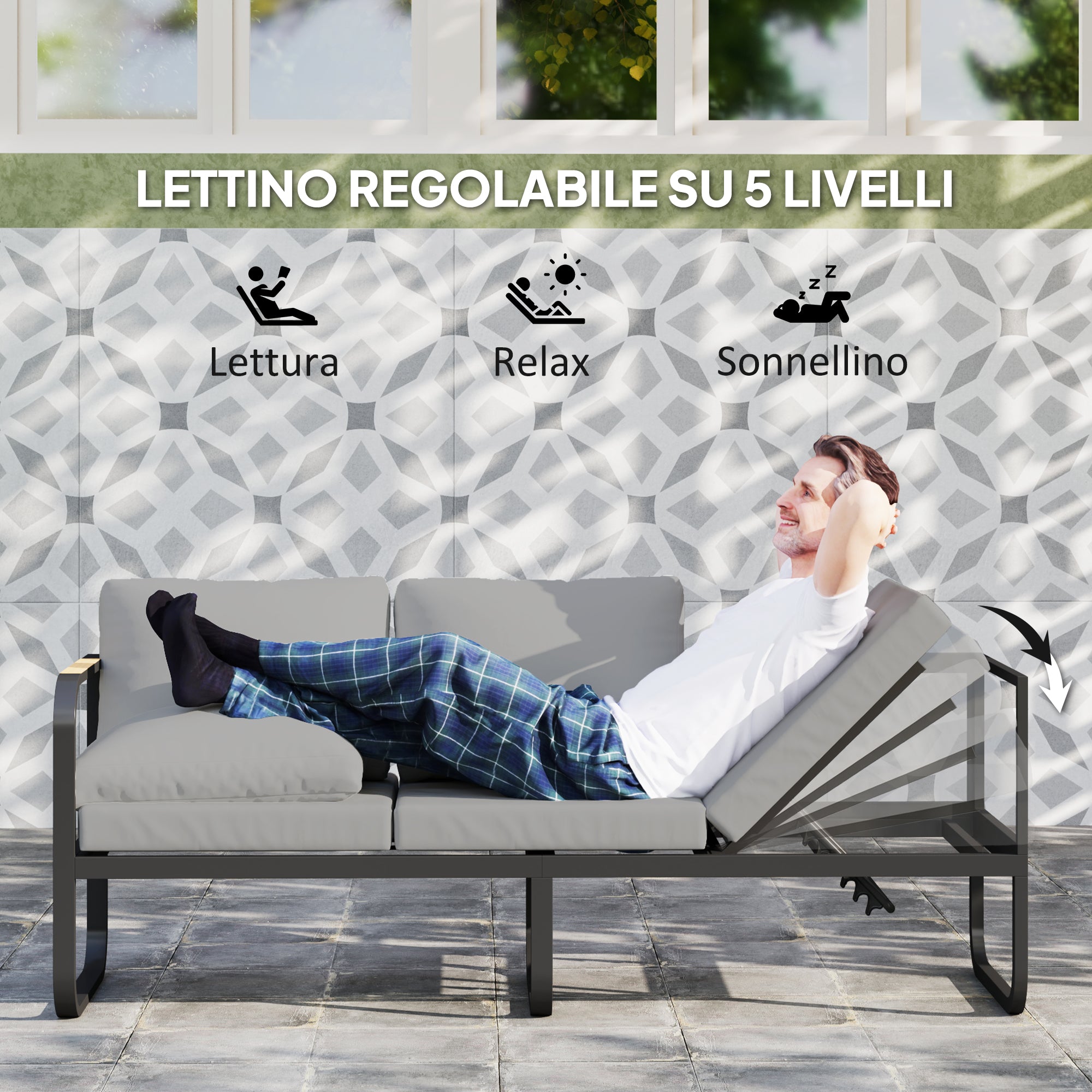 3-Piece Outdoor Set with 3-Seater Convertible Sofa, 2-Seater Sofa and Outdoor Coffee Table, Gray and Black