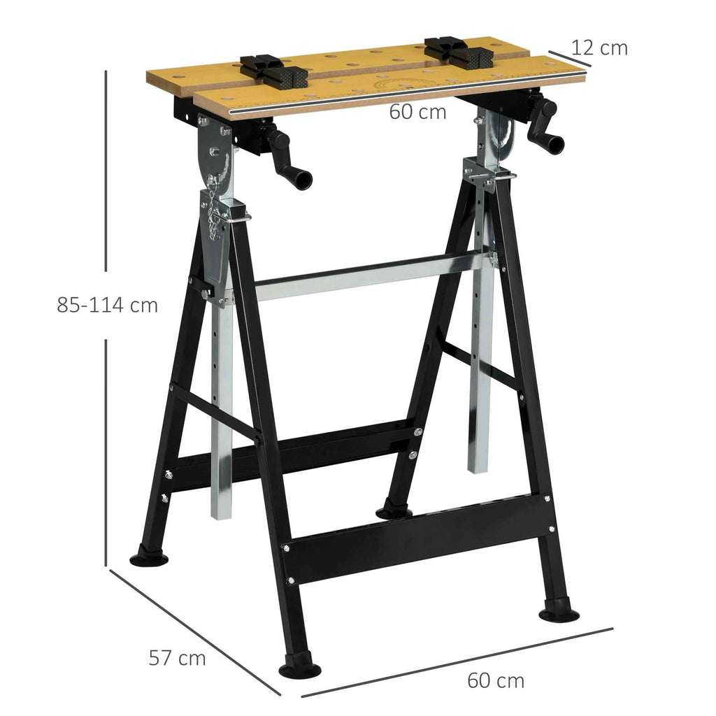 HOMCOM Folding Workbench with 4 Clamps, Adjustable Height and Angle, 100 kg Load Capacity, Black and Wood Color