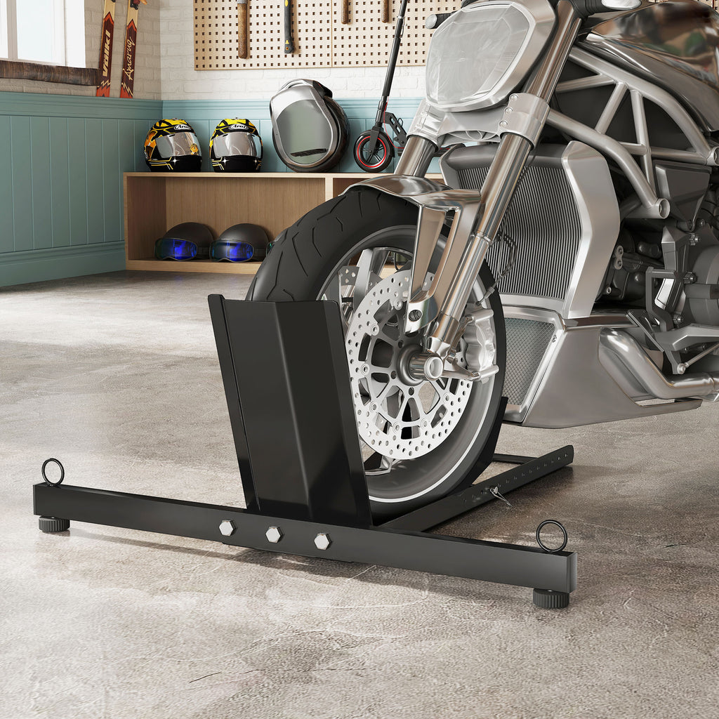 Motorcycle Wheel Chock, 14-Level Adjustable Bracket for Wheels Ø34-84 cm, Black