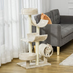 Cat Tree Toy with Different Platforms in Natural Sisal, Height 105cm, Cream