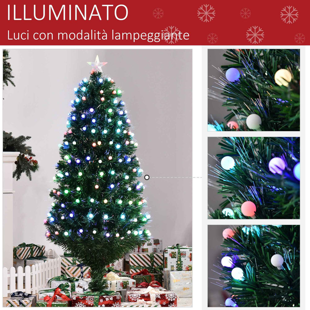 150cm Artificial Christmas Tree with 170 LED Lights and Fiber Optic Lights, Christmas Tree with Built-in Lights and 170 Branches and Foldable Metal Base, Green