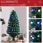 150cm Artificial Christmas Tree with 170 LED Lights and Fiber Optic Lights, Christmas Tree with Built-in Lights and 170 Branches and Foldable Metal Base, Green