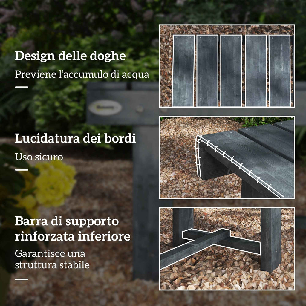 Outsunny 2-Seater Waterproof Garden Bench in Fir Wood, 110x38x35 cm, Grey