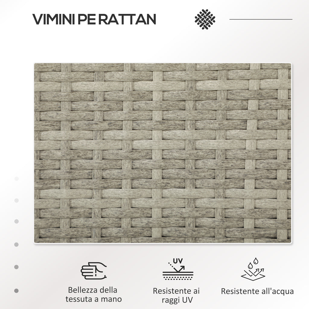 2-Seater Outdoor Sofa with Coffee Table, in Steel and PE Rattan, 137x59x82 cm, Gray and Cream - Borgè