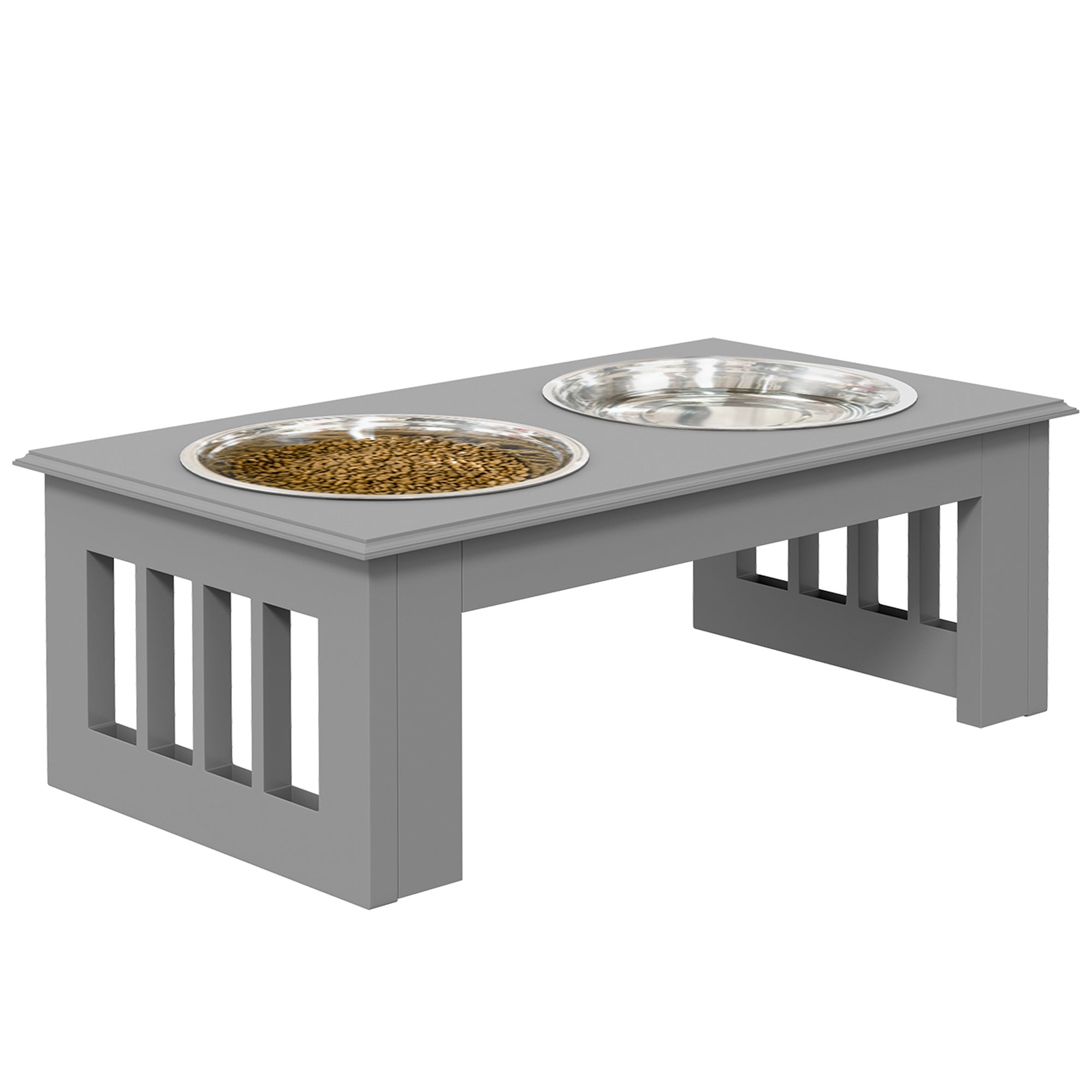 Raised Dog Bowls for Small Dogs, MDF Stand with 2 Steel Bowls, Grey