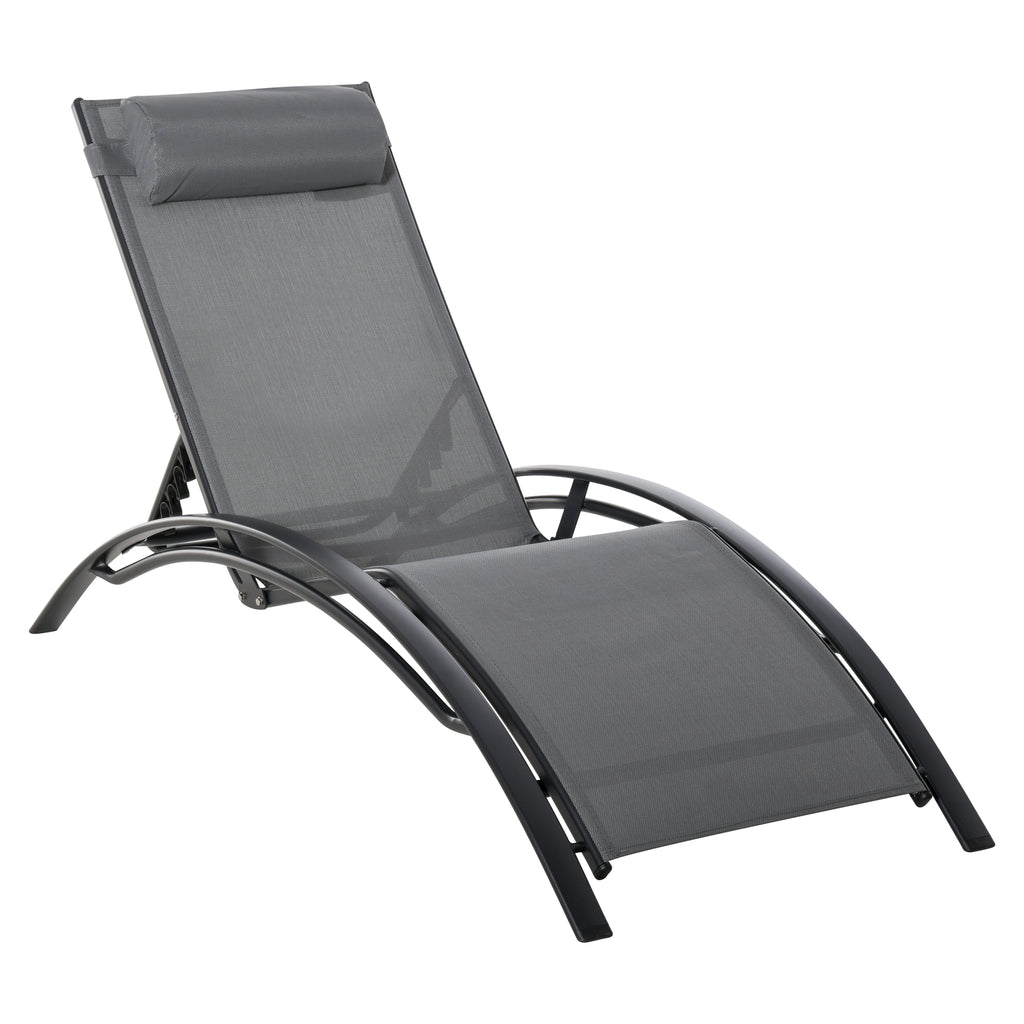 5-Level Reclining Garden Lounger with Removable Cushion, Aluminum and Texteline, 171x64x82cm Gray