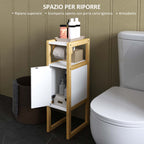 Space-Saving Bathroom Cabinet with Toilet Paper Holder, Cabinet and Bamboo Shelf, 20x33x80cm, White