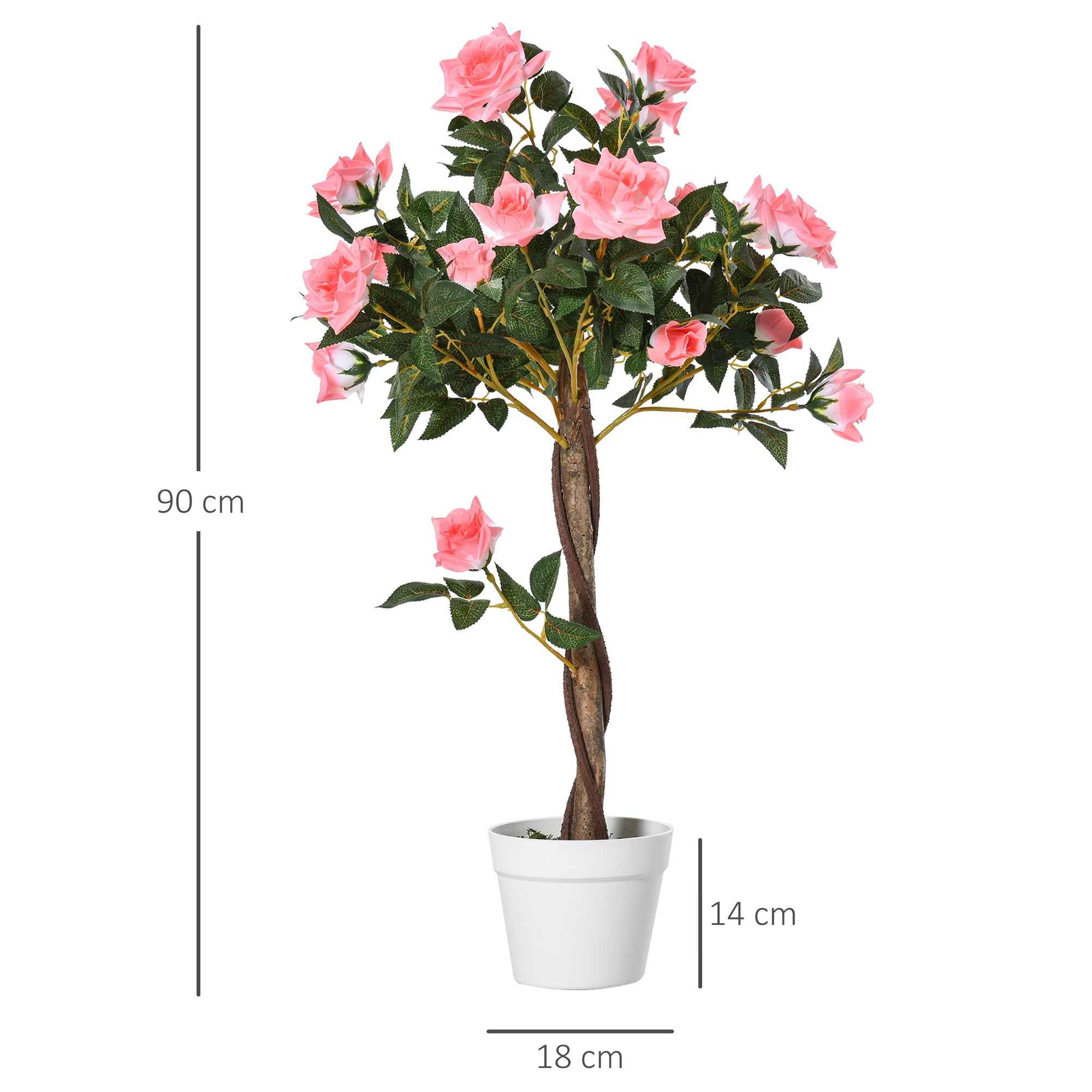 Outsunny 21-Flower Fake Rose Plant with Cement and Moss Filled Pot, Ø18x90 cm, Pink