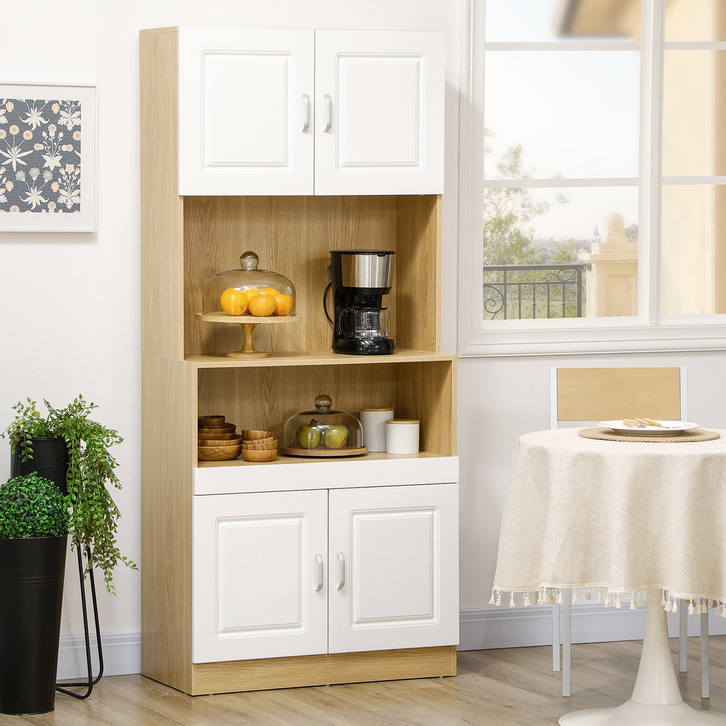 4-Door Chipboard Tall Pantry Cabinet with Cupboards and Open Shelf, 80x40x180 cm