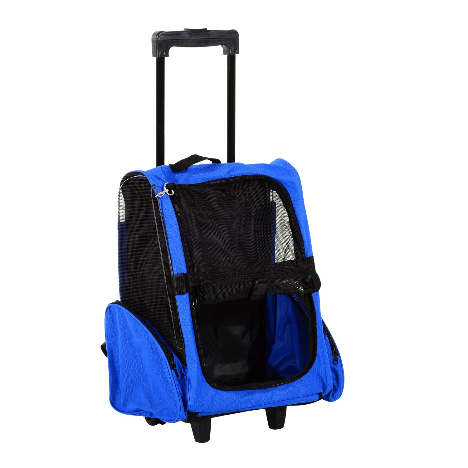 2-in-1 Dog and Cat Carrier Backpack with Side Pockets, Telescopic Handle and Wheels, 42x25x55cm, Blue