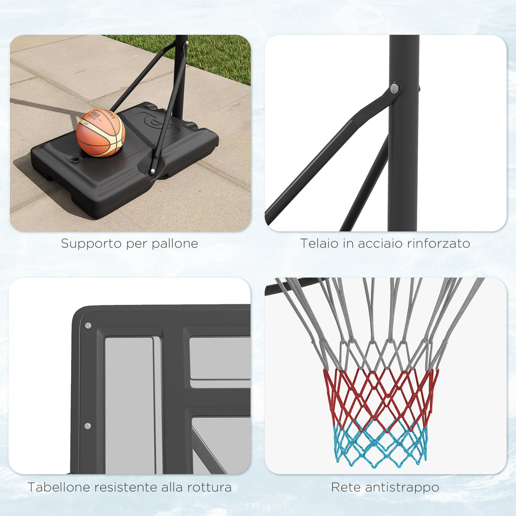 SPORTNOW Height-Adjustable Basketball Hoop for Garden and Pool with Fillable Base, 110x75x195-370 cm, Black