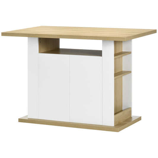 Kitchen Island 4-6 People with Cabinets and Open Shelves, in Chipboard, 110x70x75.5 cm, White and Wood color - Borgè