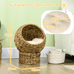 Raised Wicker Cat Bed with Cotton Cushion, Brown and White, 42 x 33 x 52cm