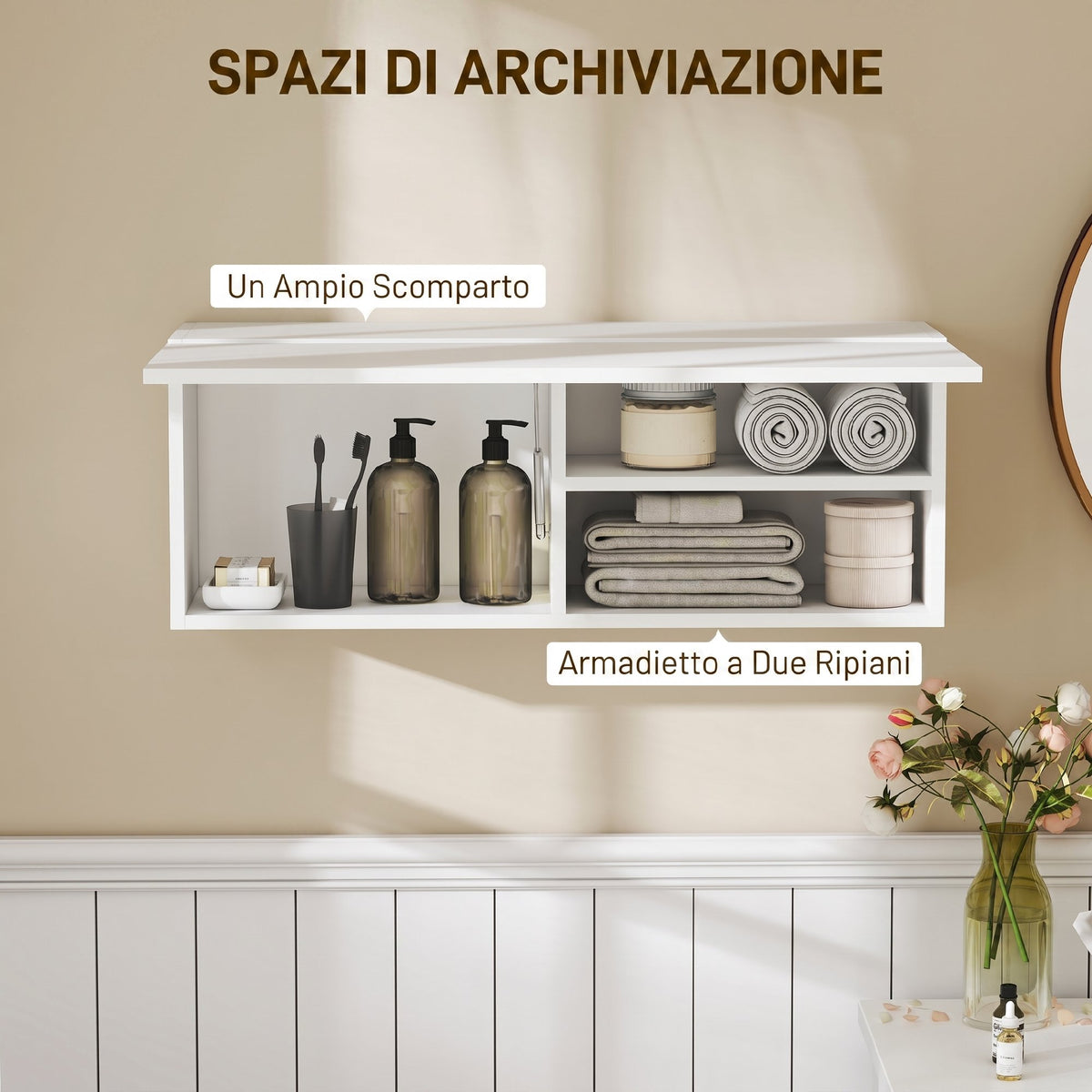 HOMCOM Bathroom Cabinet with Drop-Door and Shelves, 80x25x30 cm, White