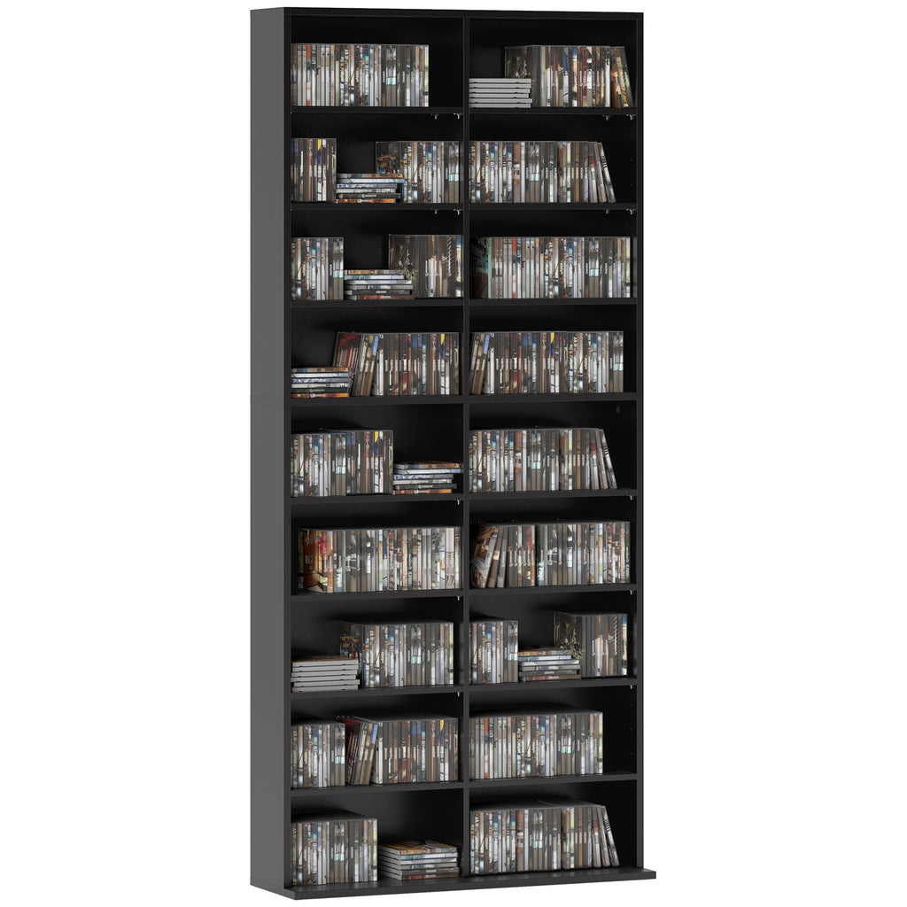 CD Rack with 14 Adjustable Shelves, 640 CDs/360 DVDs Capacity, 78.5x24x175 cm, Black