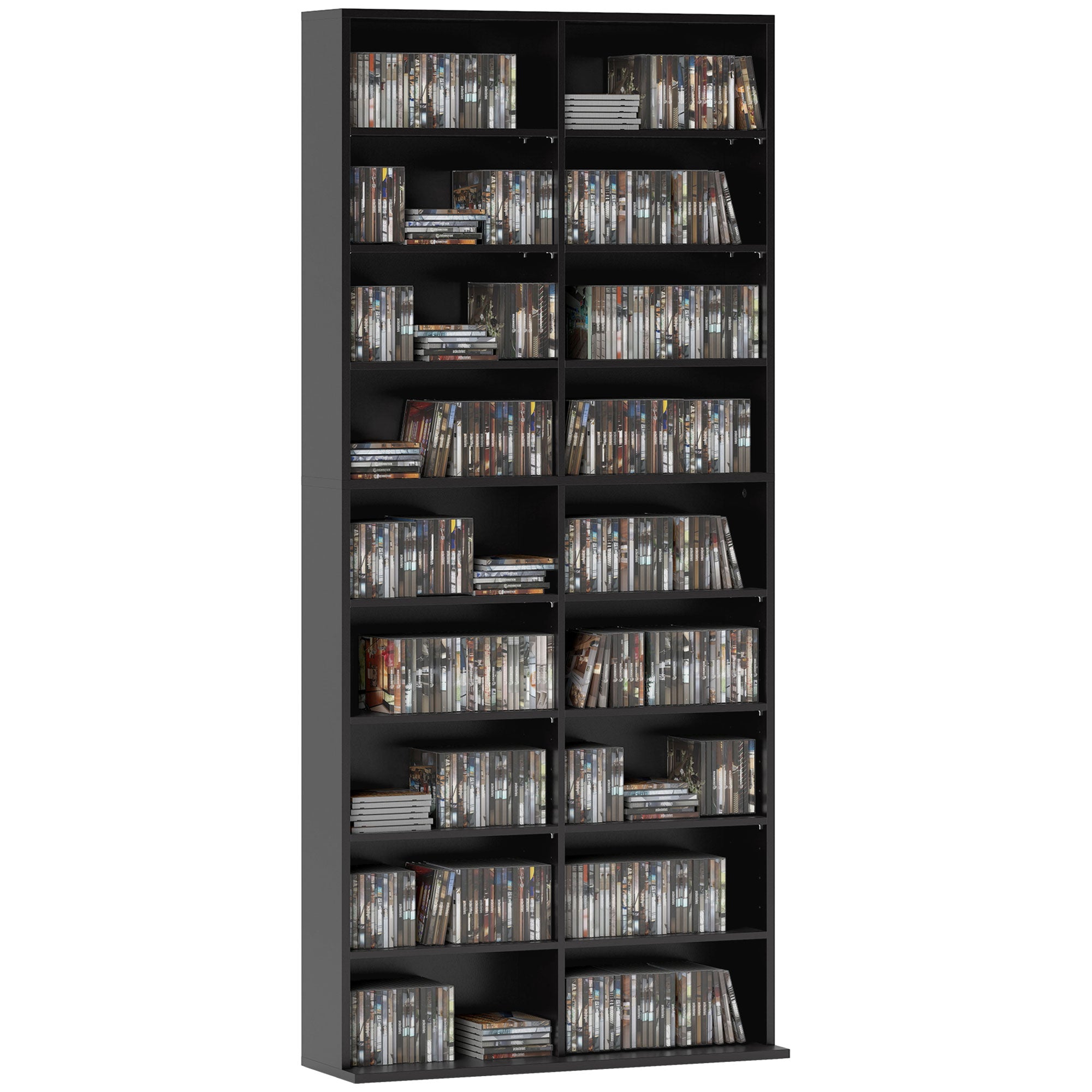 CD Rack with 14 Adjustable Shelves, 640 CDs/360 DVDs Capacity, 78.5x24x175 cm, Black