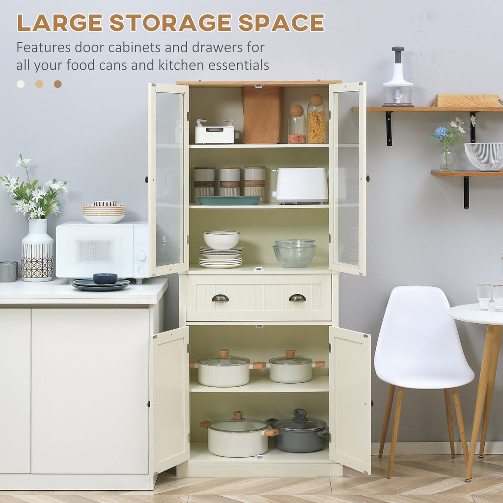 Homcom Mobile 5 -level pantry with central drawer in MDF and chipboard, 76x40x182.5 cm, cream white - Borgè