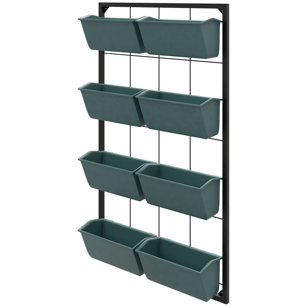 Outsunny 4-Tier Wall-Mounted Vertical Vegetable Garden with 8 Pots, Steel and Plastic, 52x14x90 cm, Dark Green and Black
