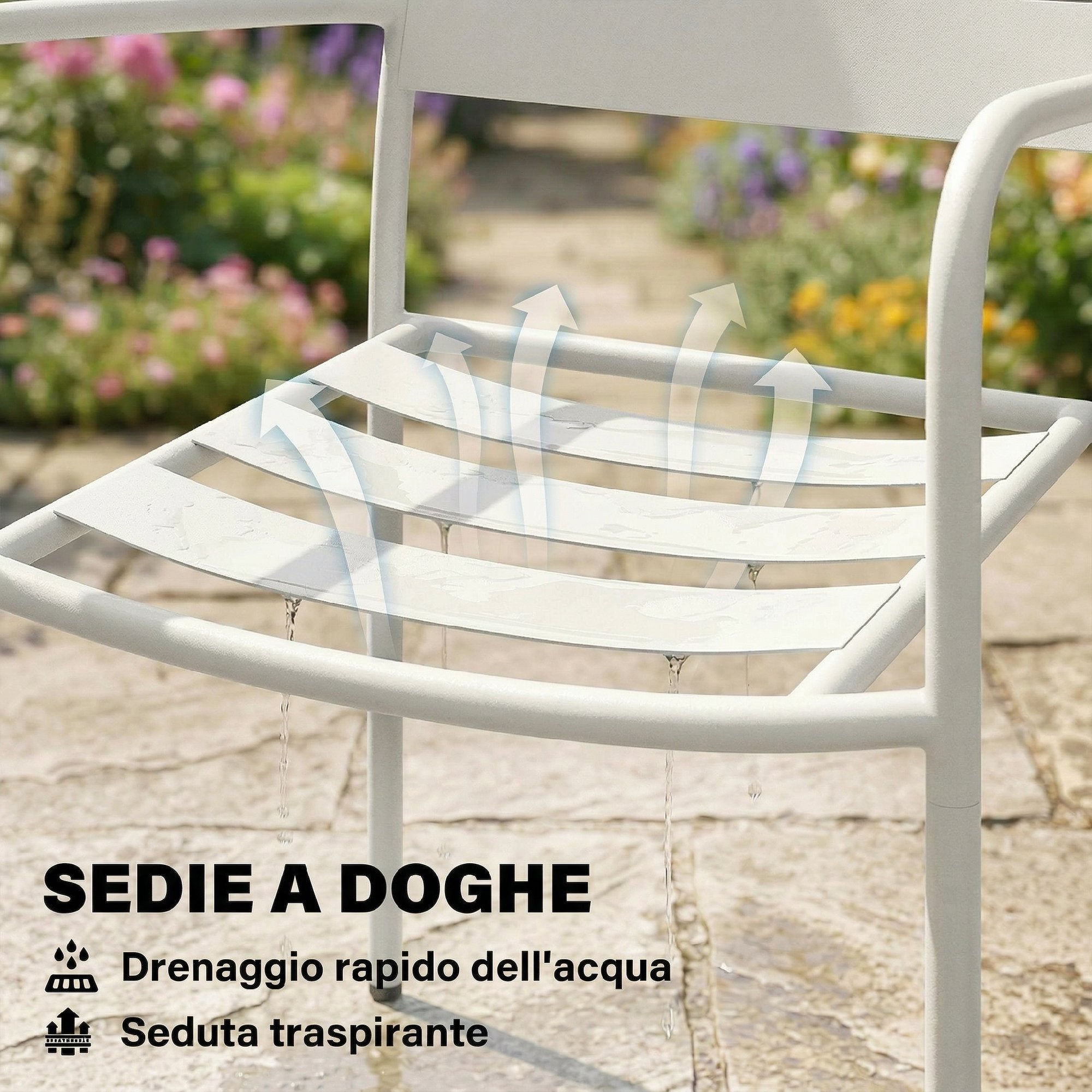Outsunny 3-piece bistro set: glass table and 2 chairs, white outdoor furniture.
