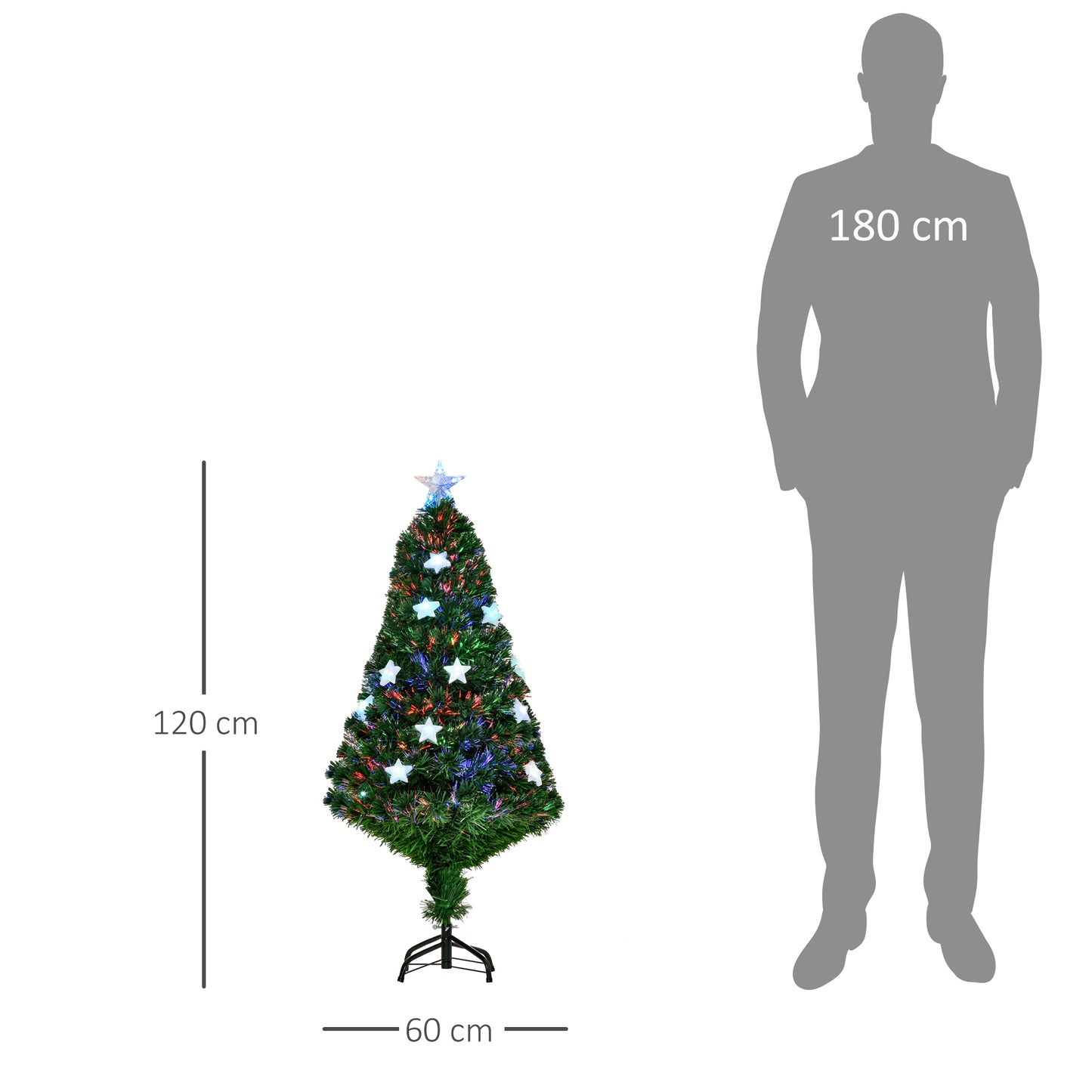 CHRISTMAS TREE - 120cm Artificial Christmas Tree with Fiber Optic and 16 LED Star Lights