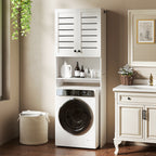 Over Toilet Cabinet with 2 Doors and Open Shelf, White Wood, 67x31.5x190 cm