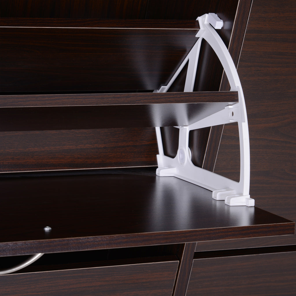 Space-Saving 24 Pair Shoe Rack with Adjustable Shelves and 4 Drawers, Wooden, 120x24x81cm, Brown